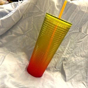 Venti Pink and yellow starbucks grid tumbler